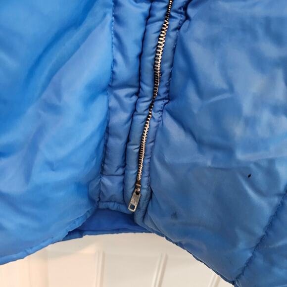Vintage Jcpenny Puff Coat Men XL Blue Hooded 80s Thick Warm Winter Utility Retro - Picture 7 of 16